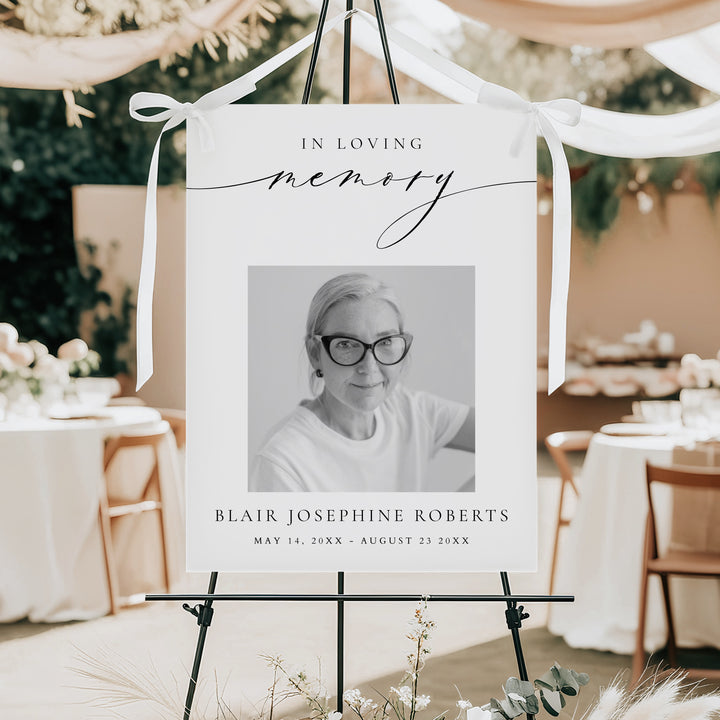 VALENTINA In Loving Memory Minimalist Black & White Memorial Funeral Welcome Sign