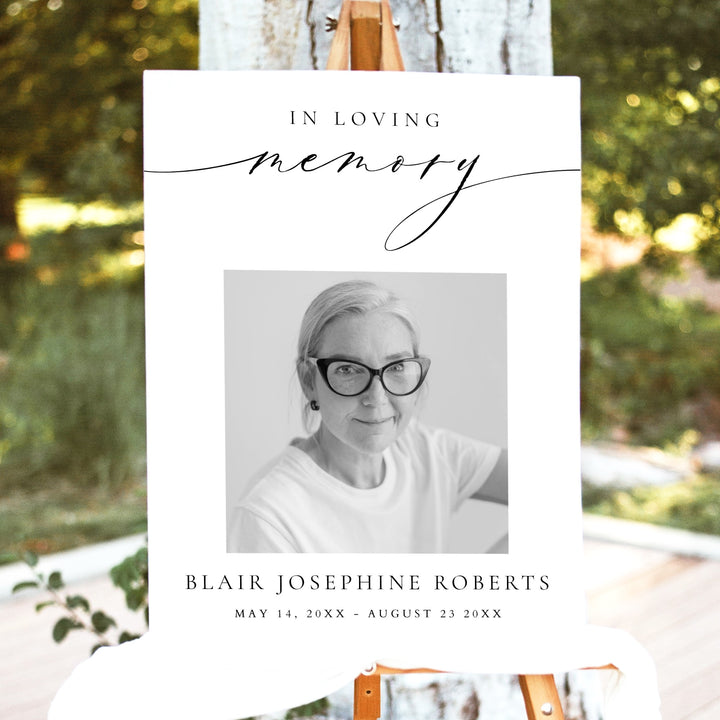 VALENTINA In Loving Memory Minimalist Black & White Memorial Funeral Welcome Sign