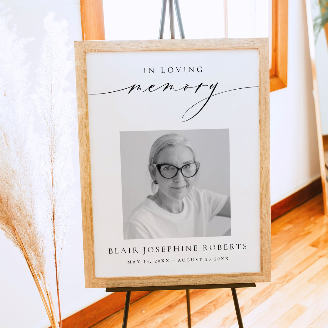 VALENTINA In Loving Memory Minimalist Black & White Memorial Funeral Welcome Sign
