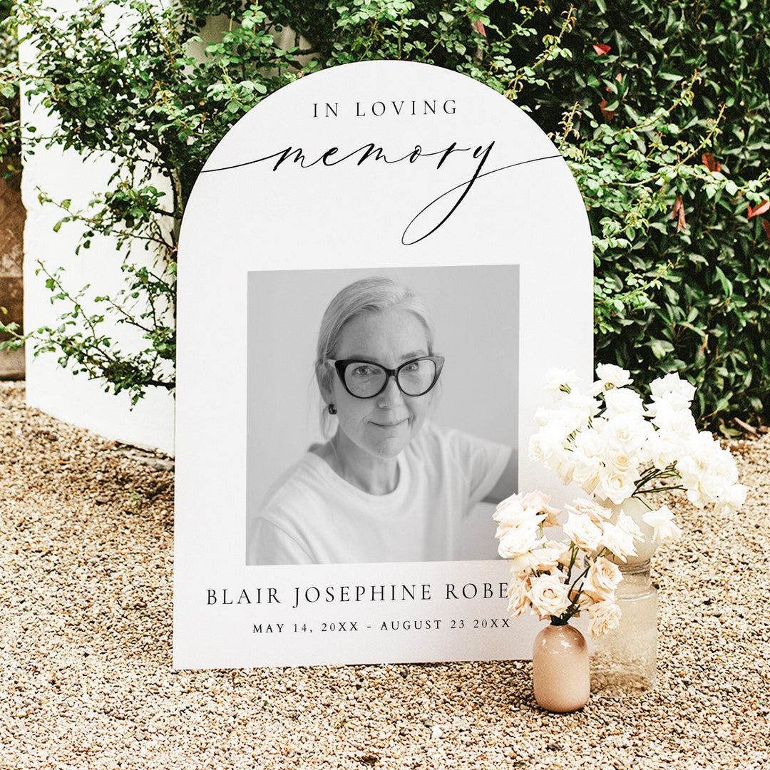 VALENTINA In Loving Memory Minimalist Black & White Memorial Funeral Welcome Sign