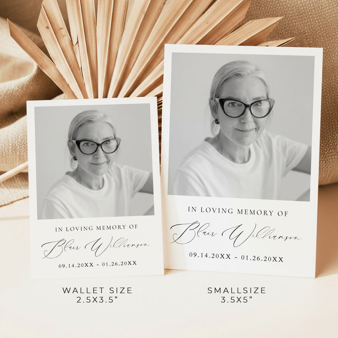 VALENCIA In Loving Memory Back & White Memorial Prayer Card with Photo