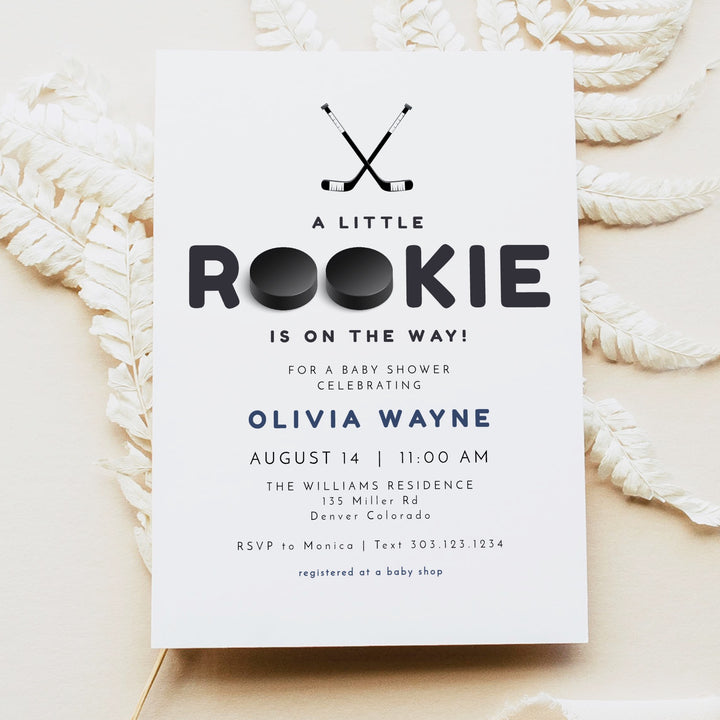 WAYNE Rookie on the Way Hockey Baby Shower Invitation