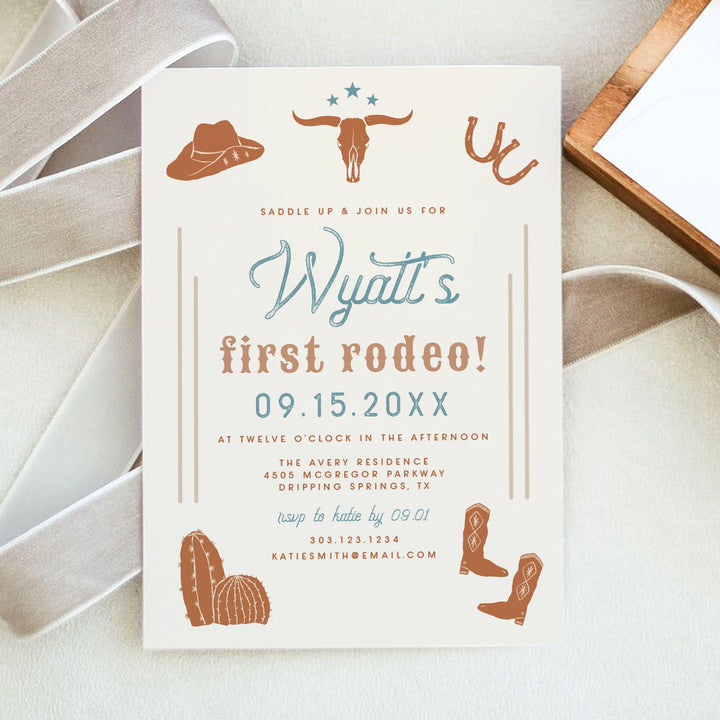 WYNONA First Rodeo Terracotta Western First Birthday Invitation