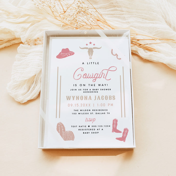 WYNONA Little Cowgirl On the Way Pink Western Baby Shower Invitation Suite