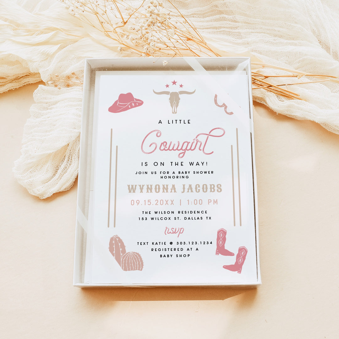 WYNONA Pink Cowgirl On The Way Rodeo Baby Shower Invitation