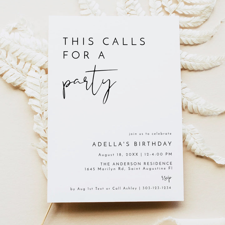 ADELLA Black & White Modern Birthday Shower Invitation
