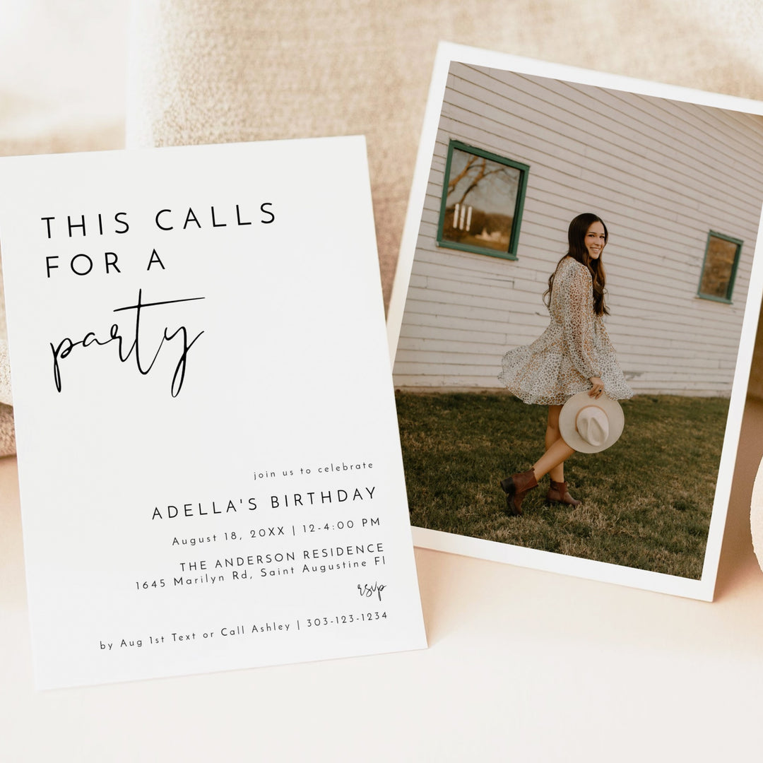 ADELLA Black & White Modern Birthday Shower Invitation