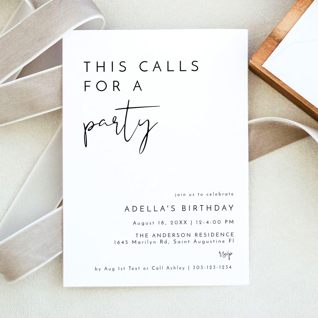 ADELLA Black & White Modern Birthday Shower Invitation