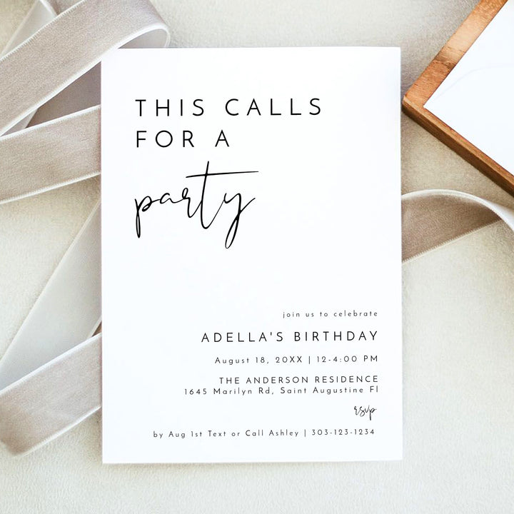 ADELLA Black & White Modern Birthday Shower Invitation