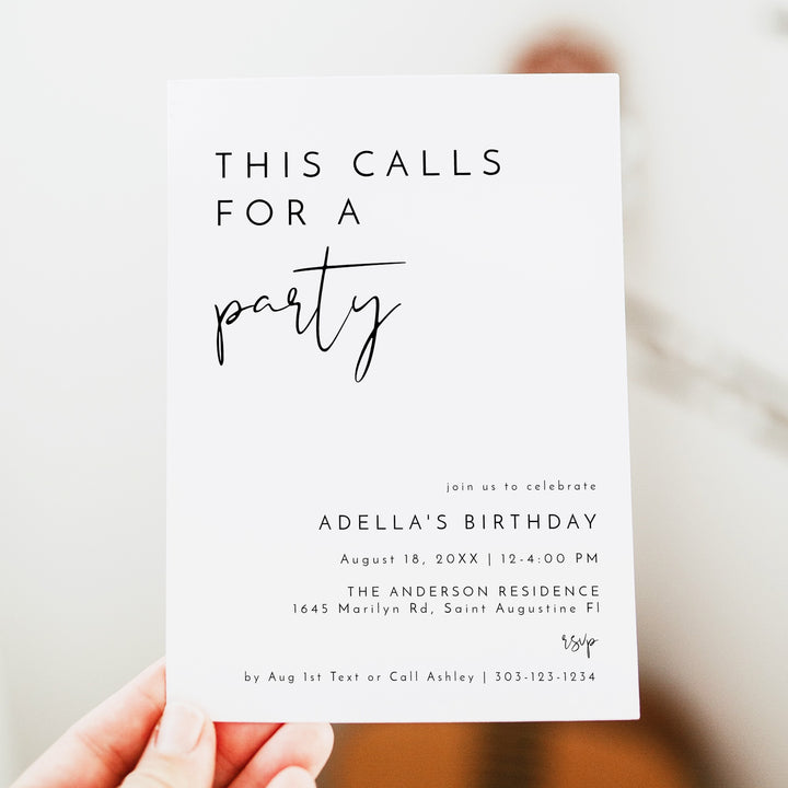 ADELLA Black & White Modern Birthday Shower Invitation