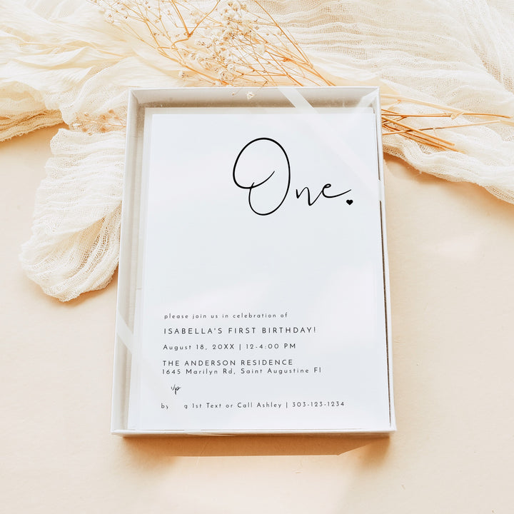 ADELLA "One" Black & White First Birthday Shower Invitation