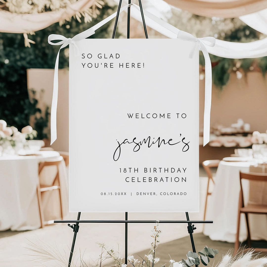 ADELLA Glad You're Here Black & White Modern 18th Birthday Party Welcome Sign