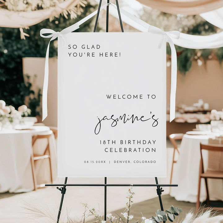 ADELLA Glad You're Here Black & White Modern 18th Birthday Party Welcome Sign