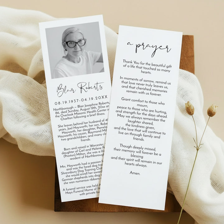 ADELLA Black & White Modern Minimalist Unlaminated Memorial Prayer Bookmark