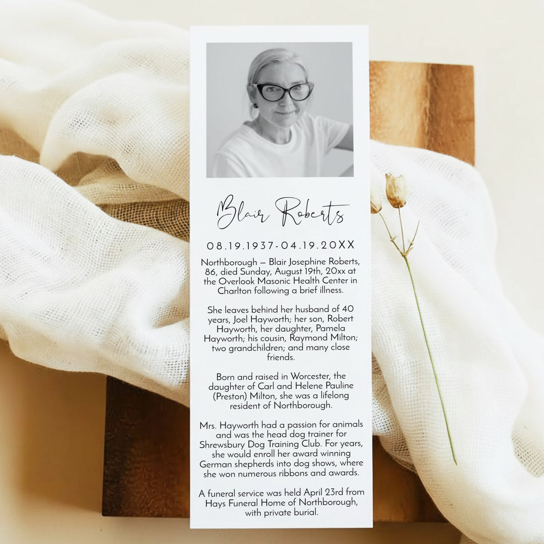 ADELLA Black & White Modern Minimalist Unlaminated Memorial Prayer Bookmark
