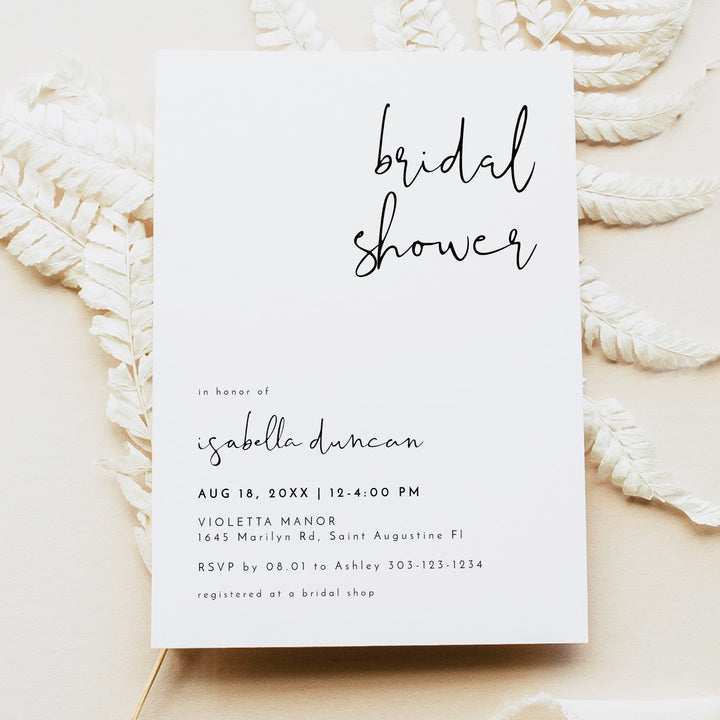 ADELLA Black & White Modern Bridal Shower Invitation