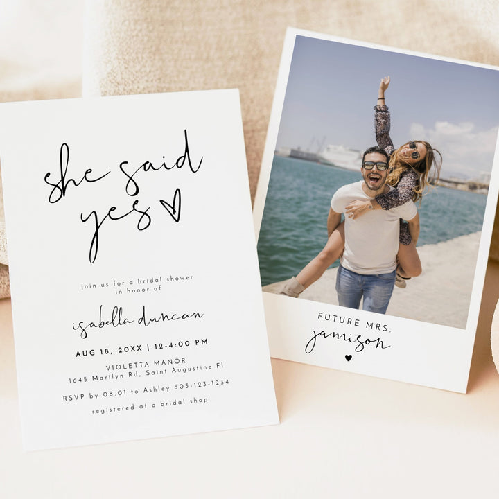 ADELLA She Said Yes Black & White Modern Bridal Shower Invitation