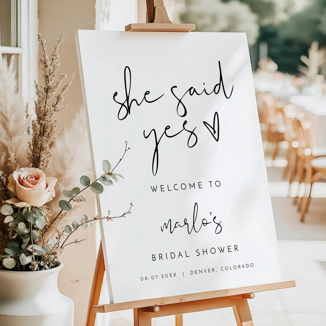 ADELLA She Said Yes Black & White Modern Bridal Shower Welcome Sign