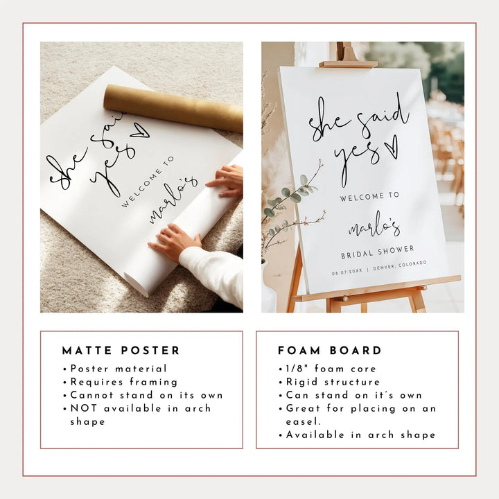 ADELLA She Said Yes Black & White Modern Bridal Shower Welcome Sign