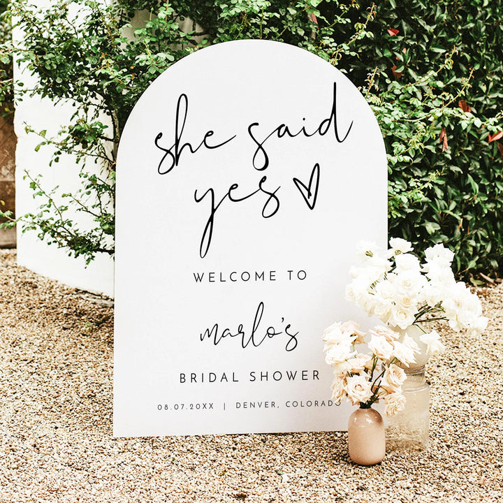 ADELLA She Said Yes Black & White Modern Bridal Shower Welcome Sign
