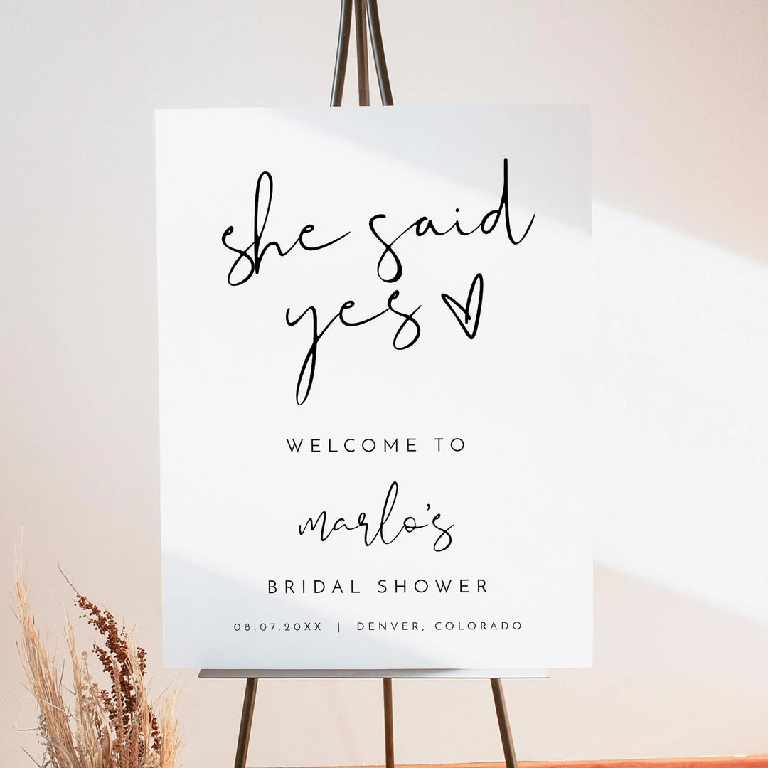 ADELLA She Said Yes Black & White Modern Bridal Shower Welcome Sign