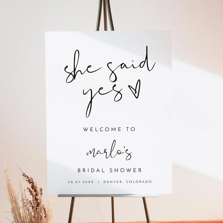 ADELLA She Said Yes Black & White Modern Bridal Shower Welcome Sign