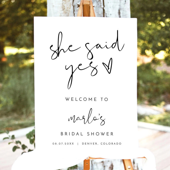 ADELLA She Said Yes Black & White Modern Bridal Shower Welcome Sign