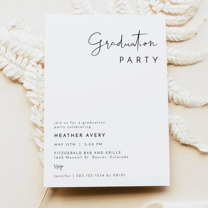 ADELLA Black & White Modern Graduation Party Invitation with Photo