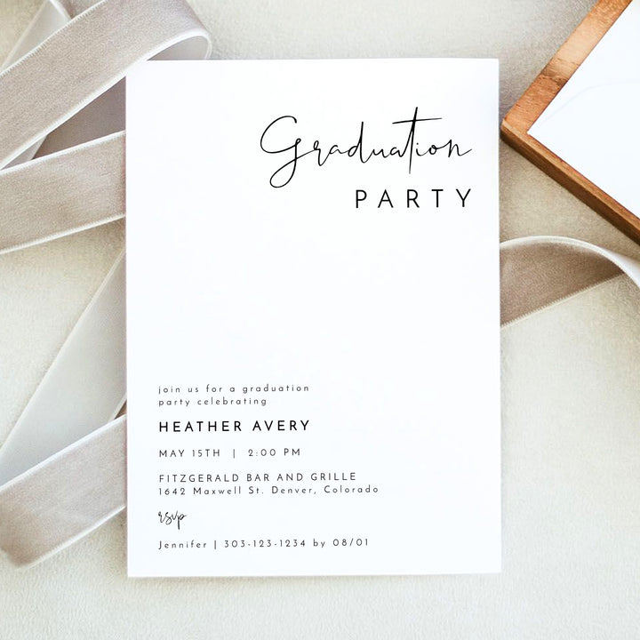 ADELLA Black & White Modern Graduation Party Invitation with Photo