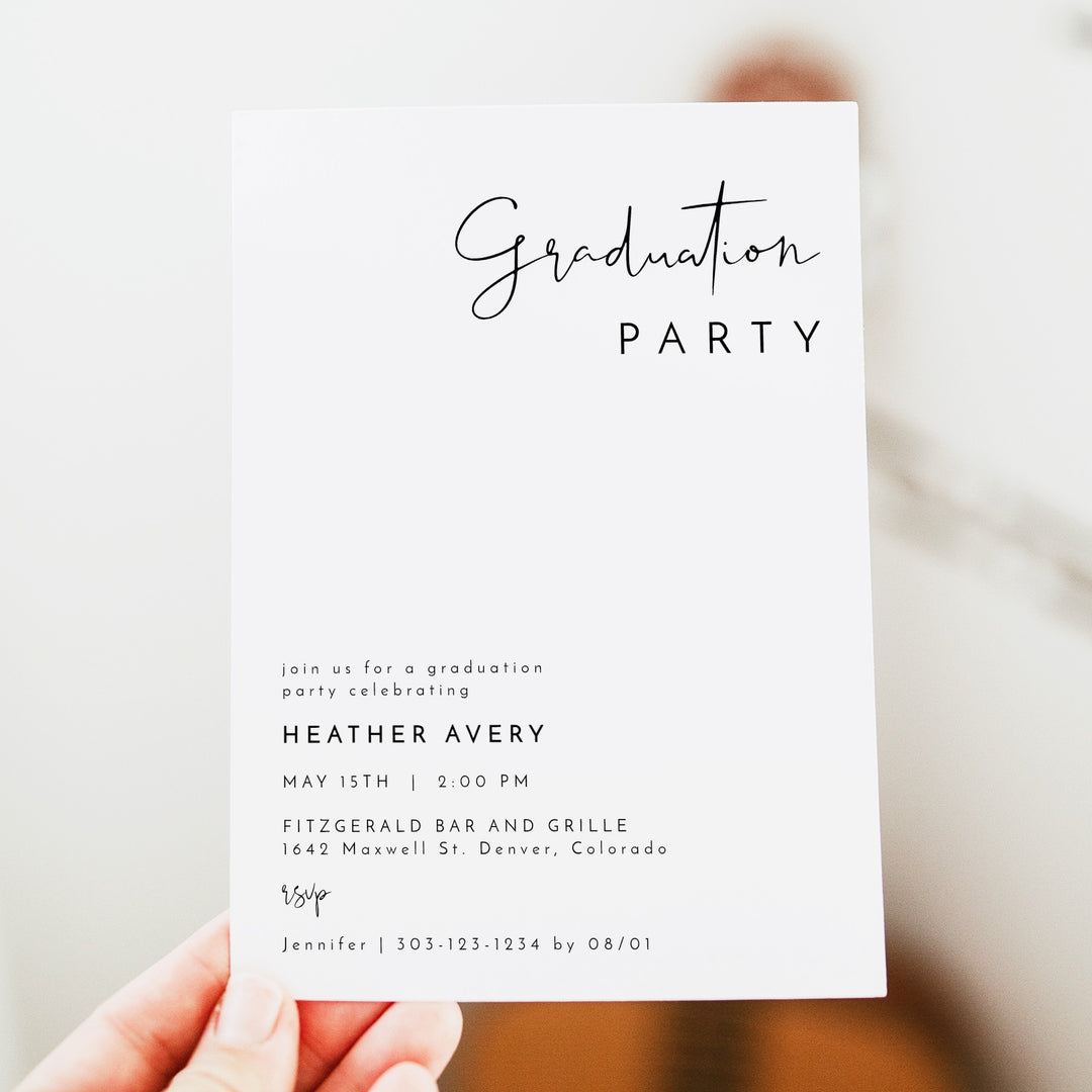 ADELLA Black & White Modern Graduation Party Invitation with Photo