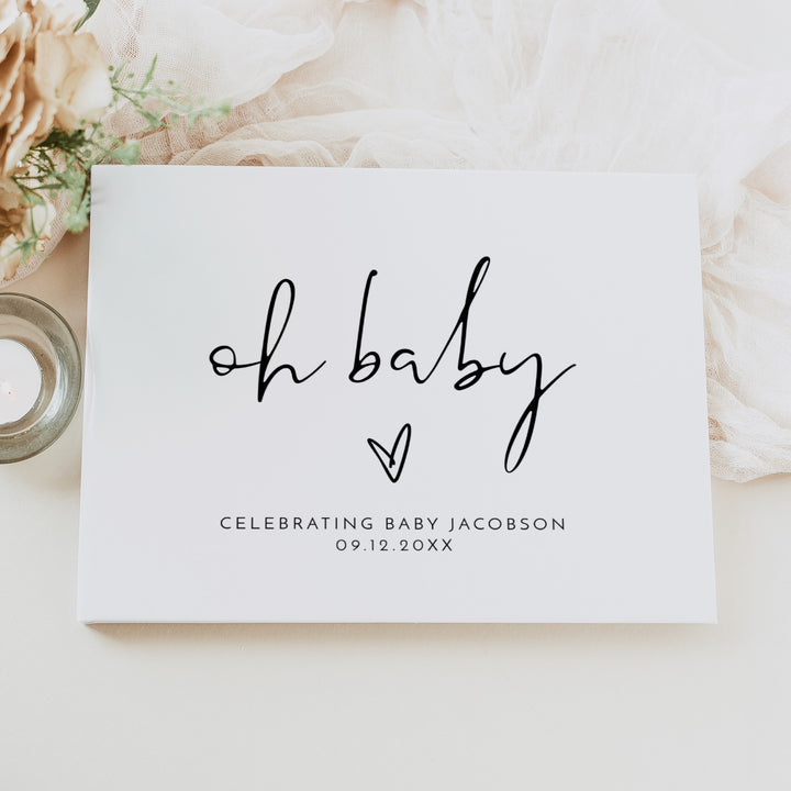 ADELLA Oh Baby Black & White Minimalist Baby Shower Guest Book Personalized