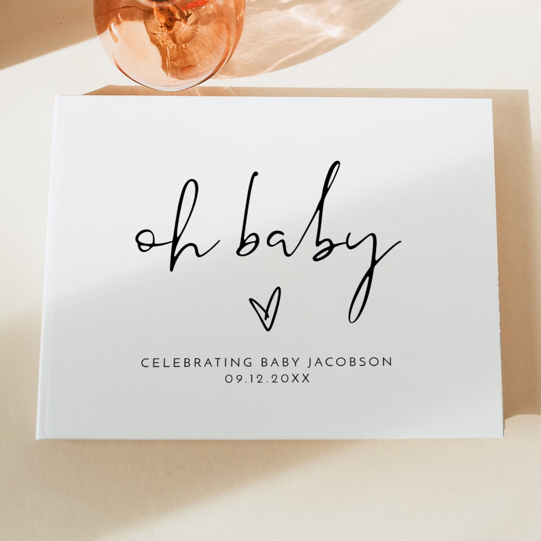 ADELLA Oh Baby Black & White Minimalist Baby Shower Guest Book Personalized