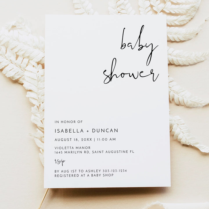 ADELLA Modern Boho Black & White Baby Shower Invitations