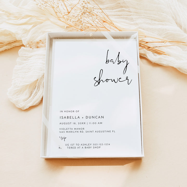 ADELLA Modern Boho Black & White Baby Shower Invitations