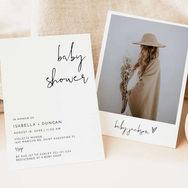 ADELLA Modern Boho Black & White Baby Shower Invitations
