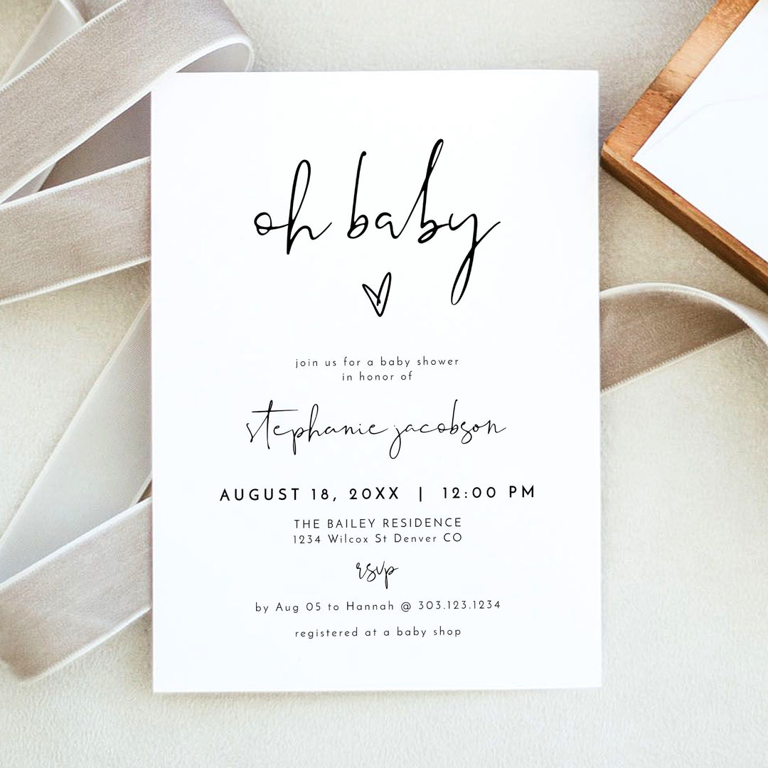ADELLA Oh Baby Modern Black & White Baby Shower Invitations