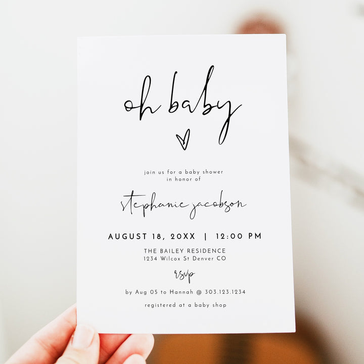 ADELLA Oh Baby Modern Black & White Baby Shower Invitations