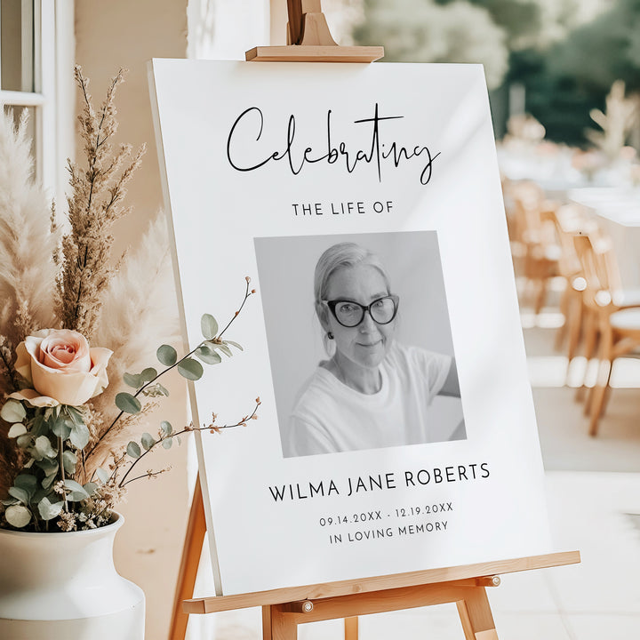 ADELLA Celebrating Life Of Minimalist Black & White Memorial Funeral Welcome Sign