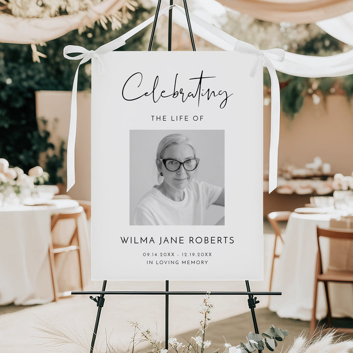 ADELLA Celebrating Life Of Minimalist Black & White Memorial Funeral Welcome Sign