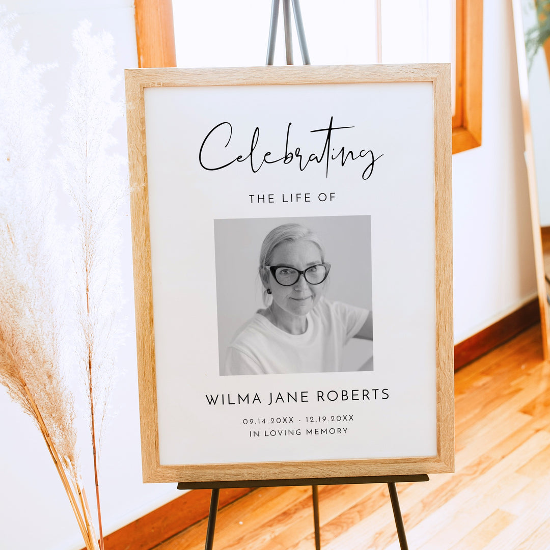 ADELLA Celebrating Life Of Minimalist Black & White Memorial Funeral Welcome Sign