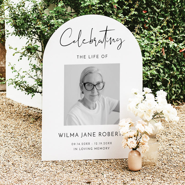 ADELLA Celebrating Life Of Minimalist Black & White Memorial Funeral Welcome Sign