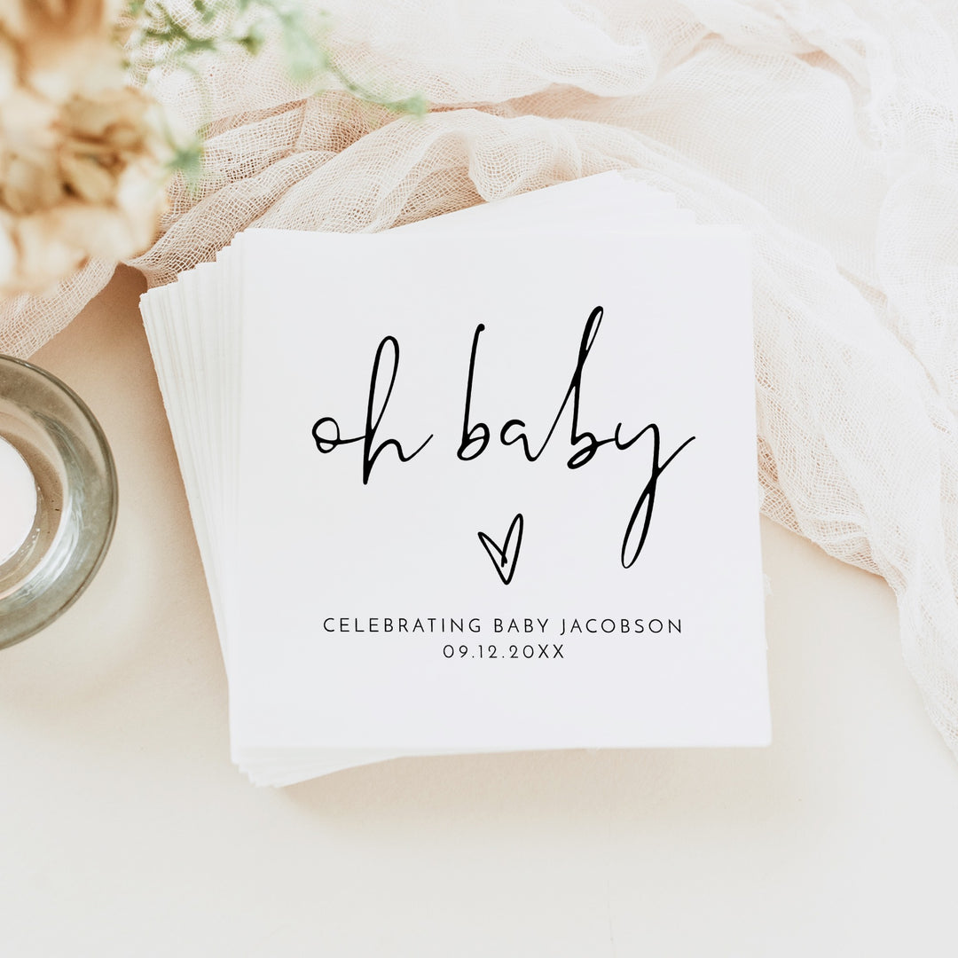 ADELLA Oh Baby Black & White Modern Baby Shower Napkins