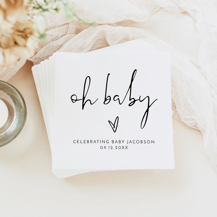 ADELLA Oh Baby Black & White Modern Baby Shower Napkins