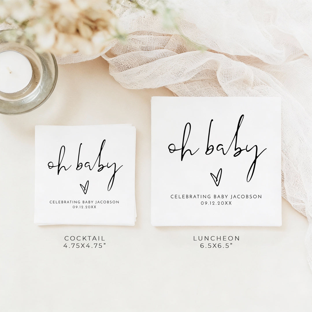 ADELLA Oh Baby Black & White Modern Baby Shower Napkins