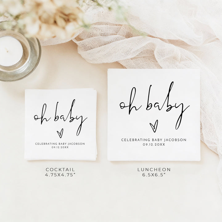 ADELLA Oh Baby Black & White Modern Baby Shower Napkins