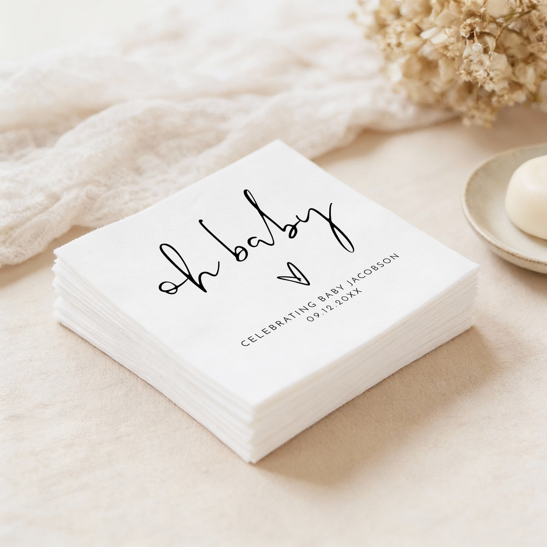 ADELLA Oh Baby Black & White Modern Baby Shower Napkins