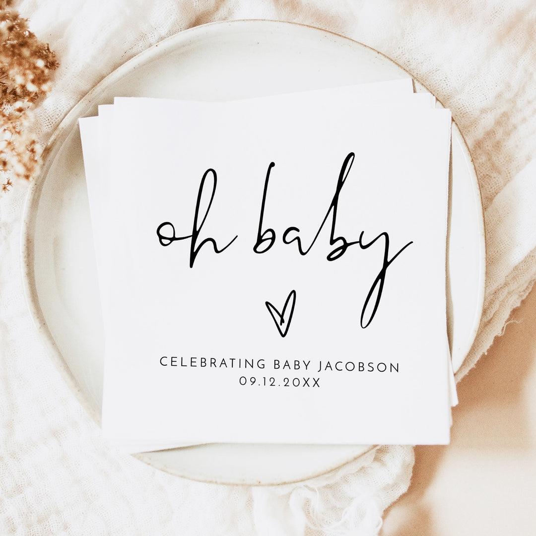 ADELLA Oh Baby Black & White Modern Baby Shower Napkins