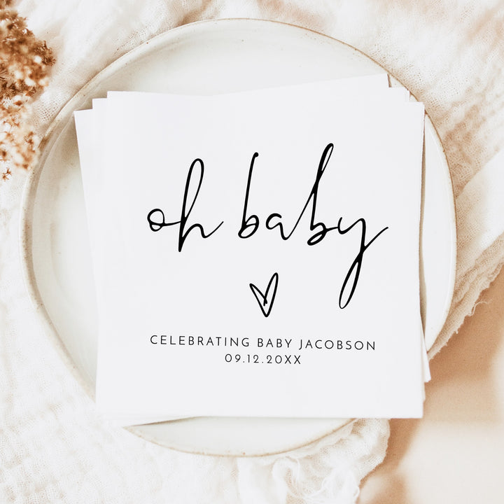 ADELLA Oh Baby Black & White Modern Baby Shower Napkins