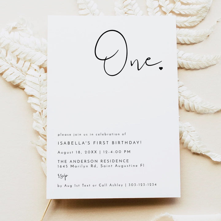 ADELLA "One" Black & White First Birthday Shower Invitation