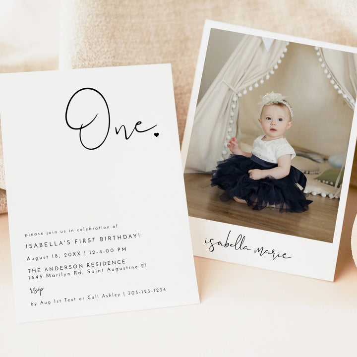 ADELLA "One" Black & White First Birthday Shower Invitation